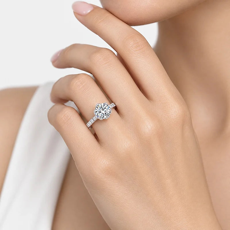 IGI Certified Lab Grown Round Diamond Solitaire Pavé Side-Stone Engagement Ring in Gold & Platinum - 1-5ct