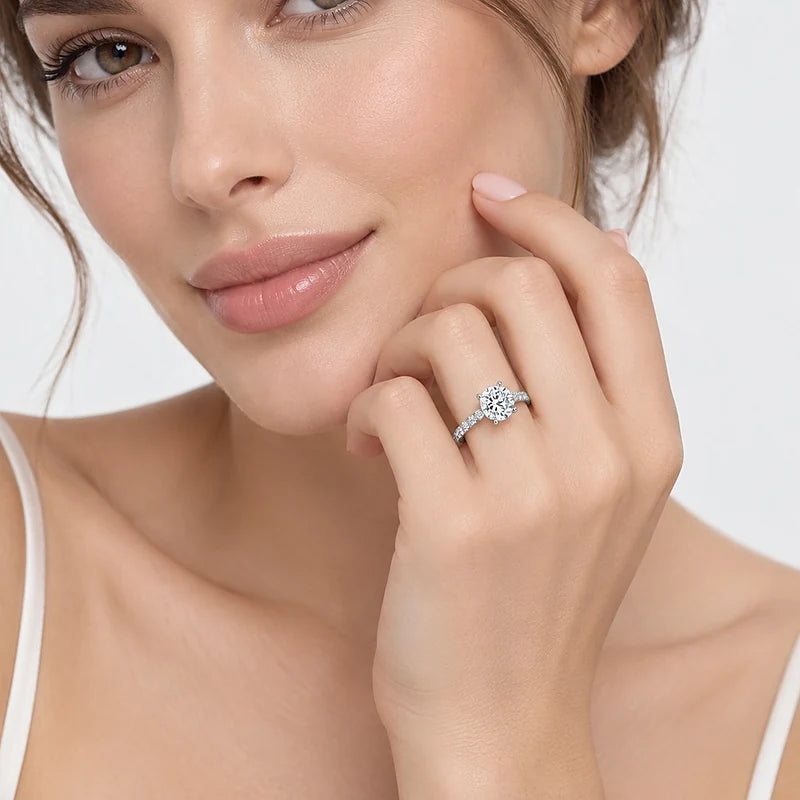 IGI Certified Lab Grown Classic Round Brilliant Solitaire Diamond Engagement Ring with Pavé Band in Gold & Platinum - 1-5ct