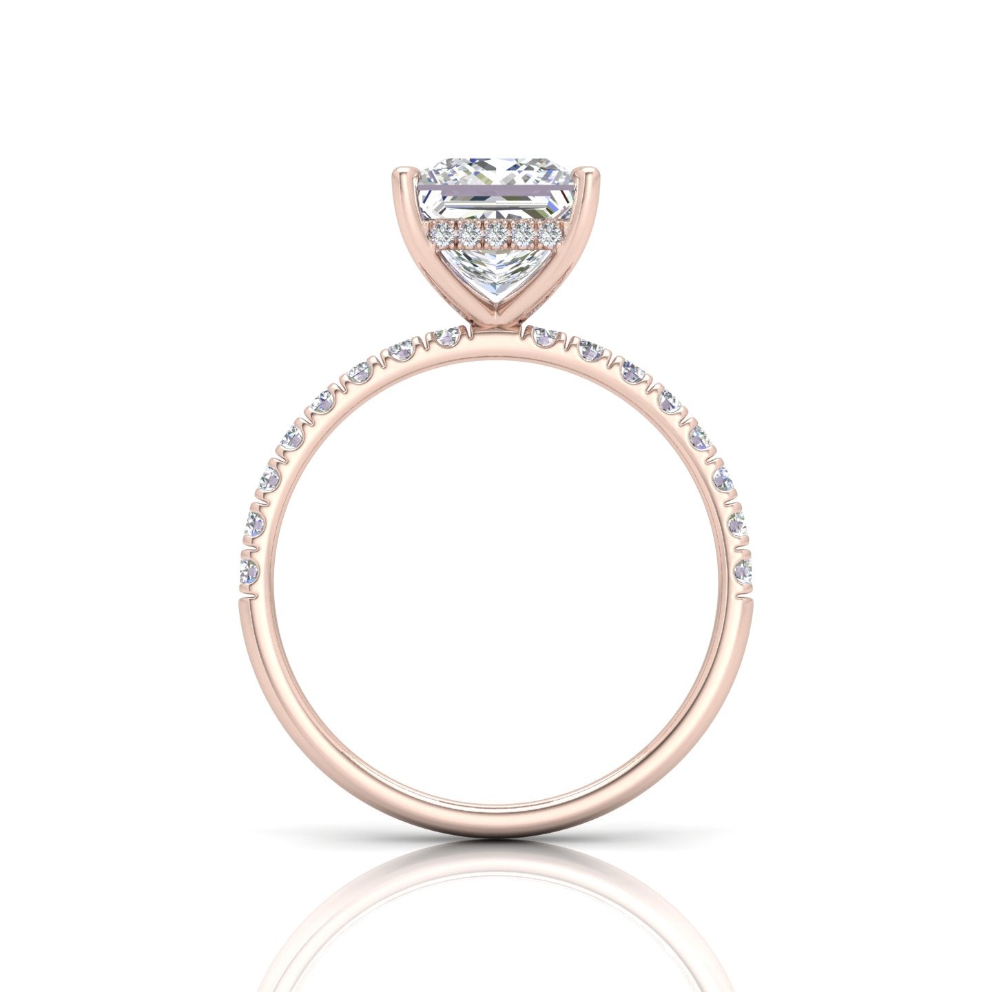 Classic Hidden Halo Pave Set Engagement Ring - Princess