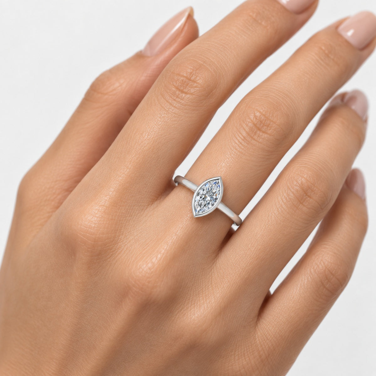 Marquise Diamond Bezel Set 2.00Ct IGI Certified Solitaire Engagement Ring in Gold & Platinum