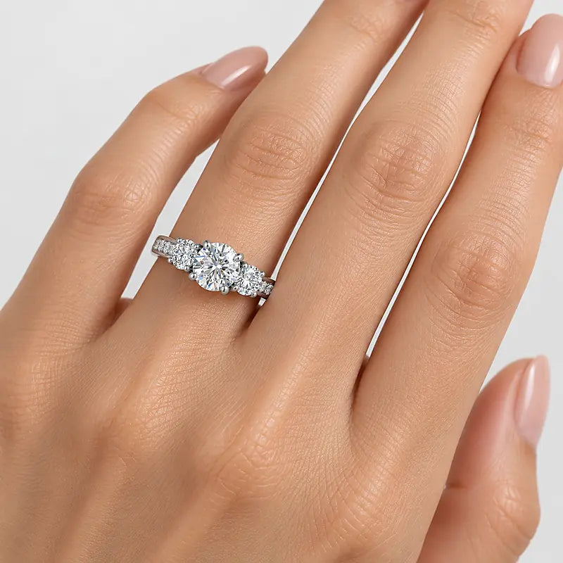 IGI Certified Lab Grown Round Diamond Engagement Ring with Side Diamonds in Gold & Platinum - 1-5ct