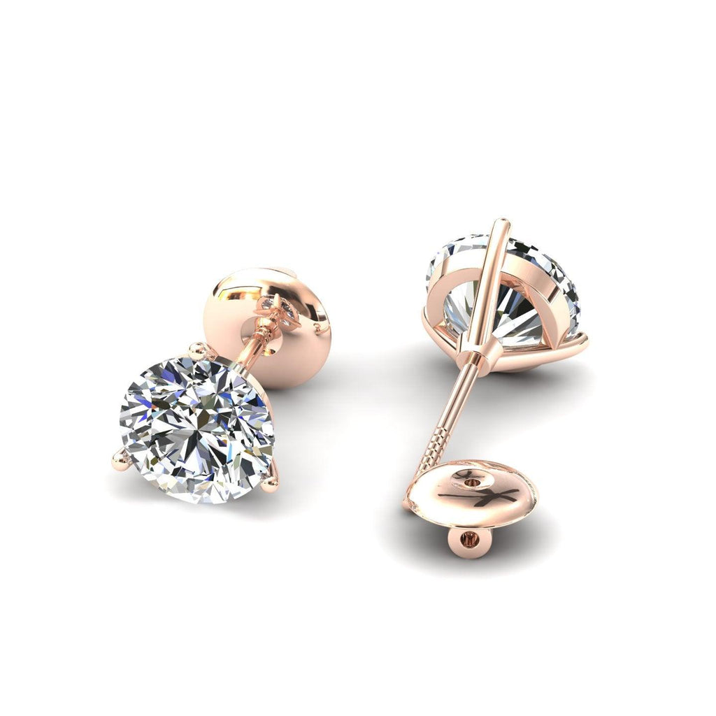 Certified D/VS 2.00Ct Martini Style Round Diamond Stud Earrings in 18k Gold / Platinum