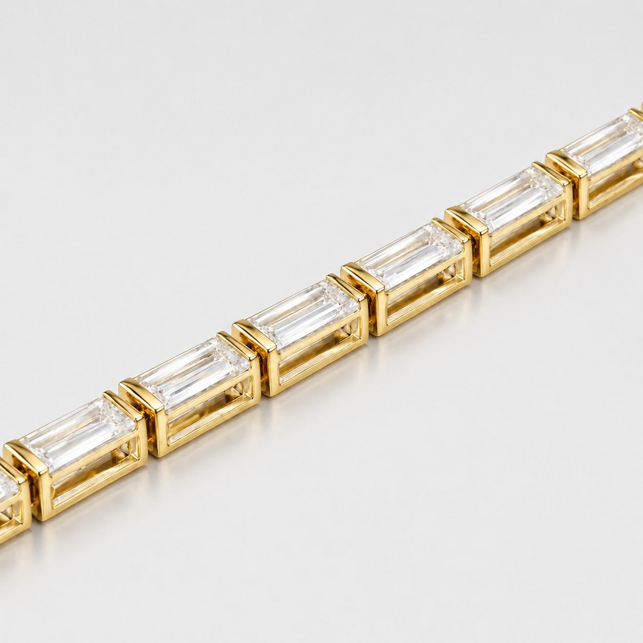 Bar-Set Baguette Lab-Grown Diamond Tennis Bracelet in Gold & Platinum (5–10ct)