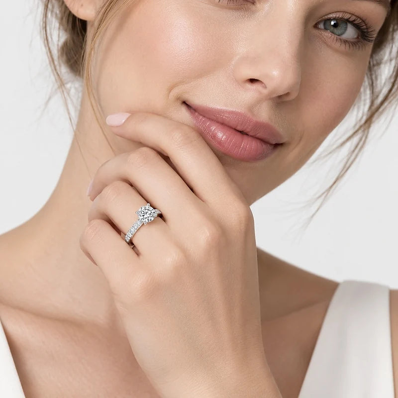 IGI Certified Lab Grown Round Brilliant Cut Diamond Pavé Solitaire Engagement Ring in Gold & Platinum – 1–5Ct