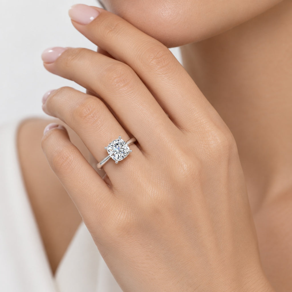 IGI Certified Classic Claw Setting Cushion Diamond Solitaire Engagement Ring in Gold & Platinum
