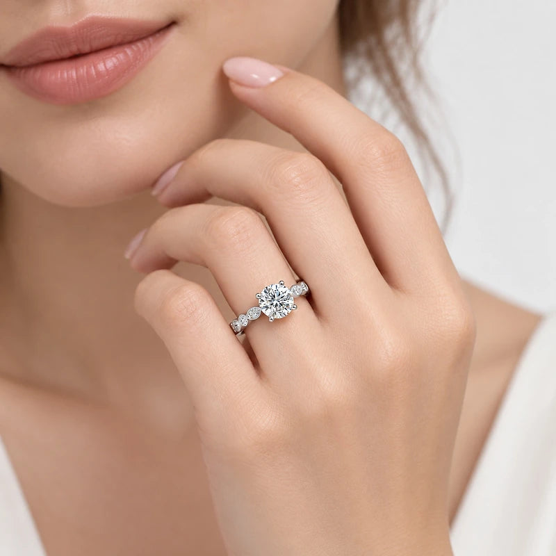 IGI Certified Lab Grown Solitaire Engagement Ring with Alternating Marquise & Round Diamond Accents in Gold & Platinum – 1–5Ct
