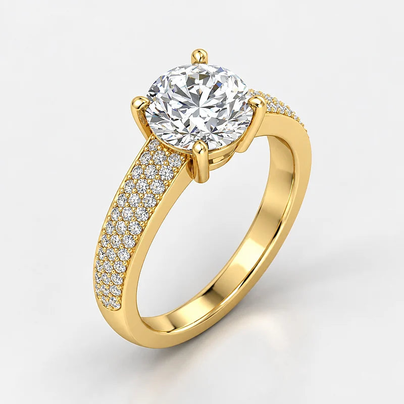 IGI Certified Lab Grown Round Diamond Solitaire Engagement Ring with Side Diamond Accents in Gold & Platinum - 1-5ct