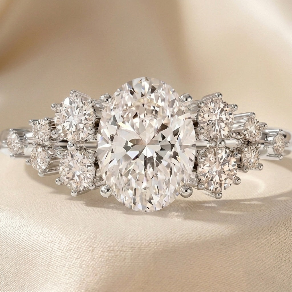 IGI Certified Oval Lab Diamond Designer Engagement Ring - E/VS