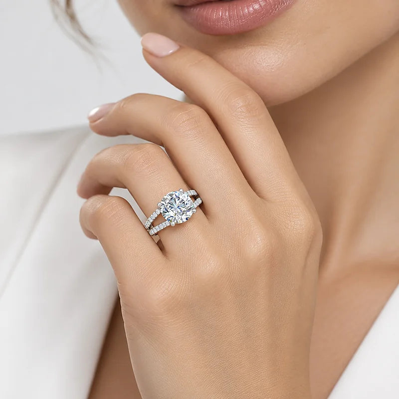 IGI Certified Lab Grown Round Diamond Solitaire Split Shank Engagement Ring with Side Round Diamonds in Gold & Platinum - 1-5ct