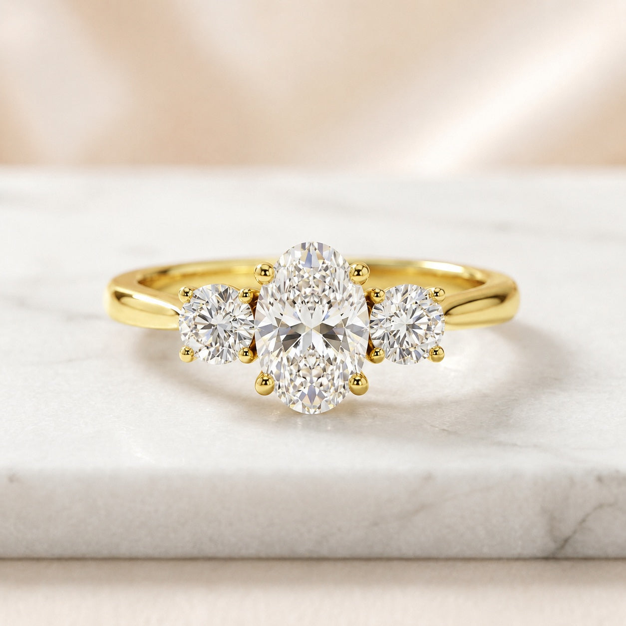 IGI Certified 3.00 Carat Oval & Round Lab Diamond Trilogy Ring - E/VS