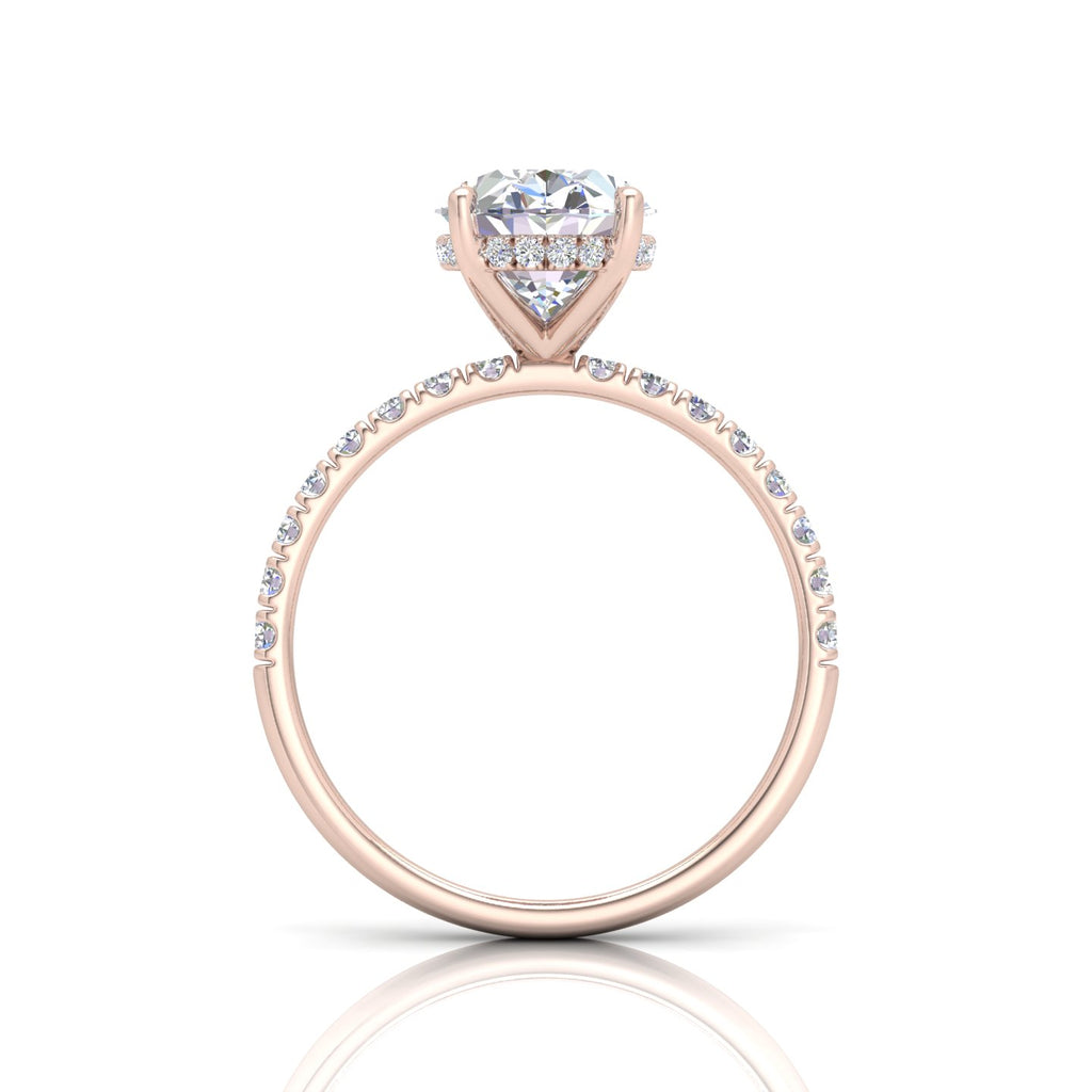 Classic Hidden Halo Pave Set Engagement Ring - Oval