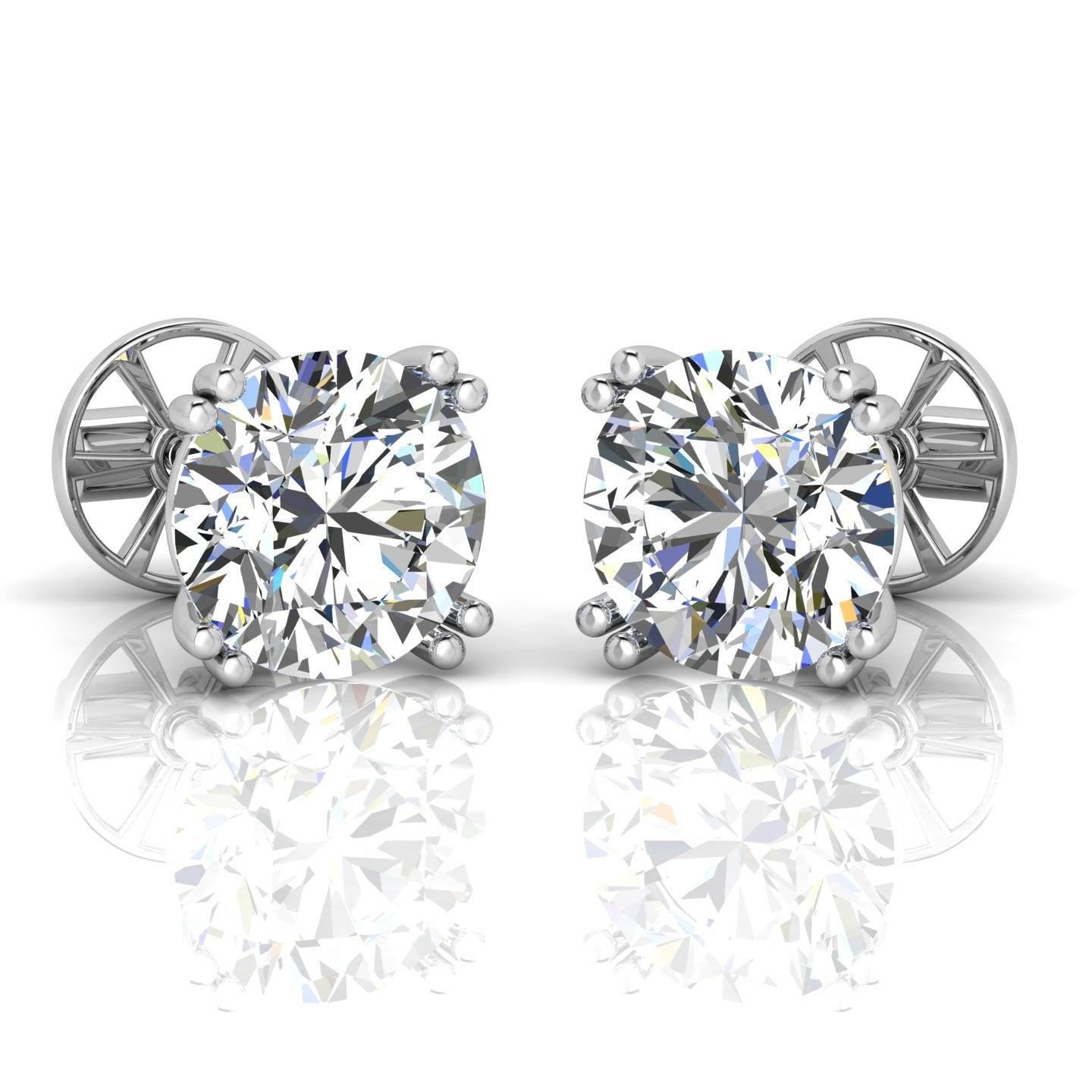 Certified D/VS 2.00Ct Double Prong Round Diamond Stud Earrings in 18k Gold / Platinum