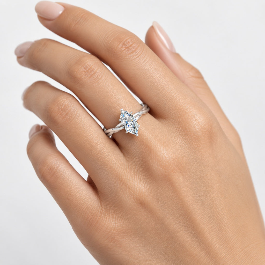 Twisted Solitaire Engagement Ring Marquise Diamond 2.00Ct IGI Certified in Gold & Platinum