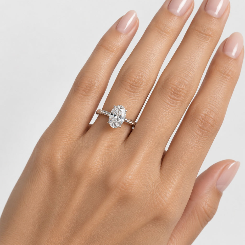 IGI Certified Oval Diamond 2.00Ct Cable Solitaire Engagement Ring in Gold & Platinum