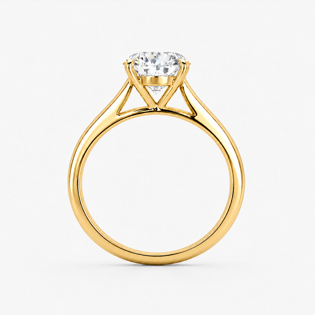 Round Diamond Four Claw Solitaire Engagement Ring Lab Grown in Gold & Platinum