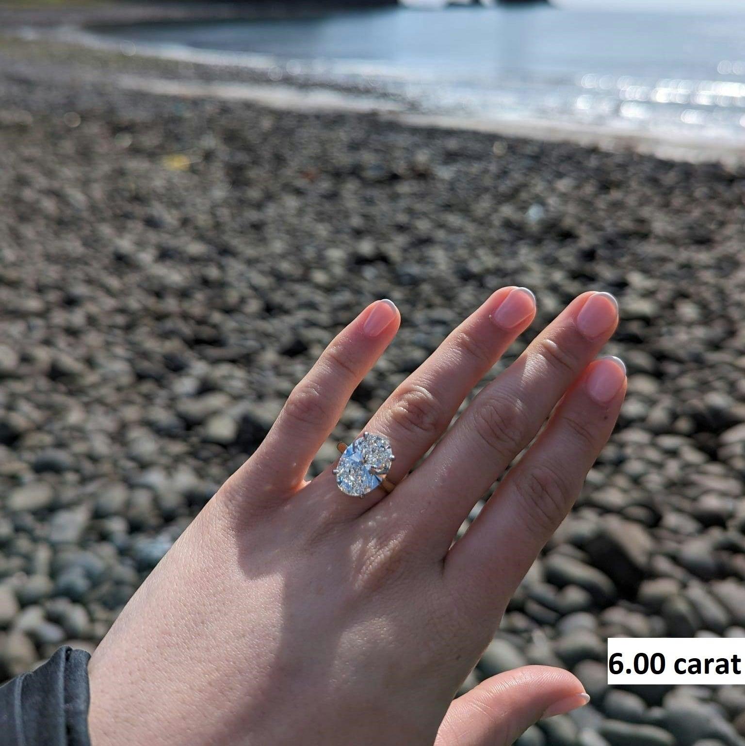 3.00Ct 6.00CT IGI Certified Diamond Oval Cut Solitaire Engagement Ring in 18k Yellow Gold