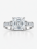 3.50CT IGI Certified Lab Grown Asscher & Baguette Diamond Engagement Ring in Platinum. E/VS quality, UK hallmarked,