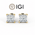 Princess Cut Diamond Stud Earrings D / VVS2 4.00 Carat  IGI Certified Lab Grown Diamond  In 18K Yellow Gold