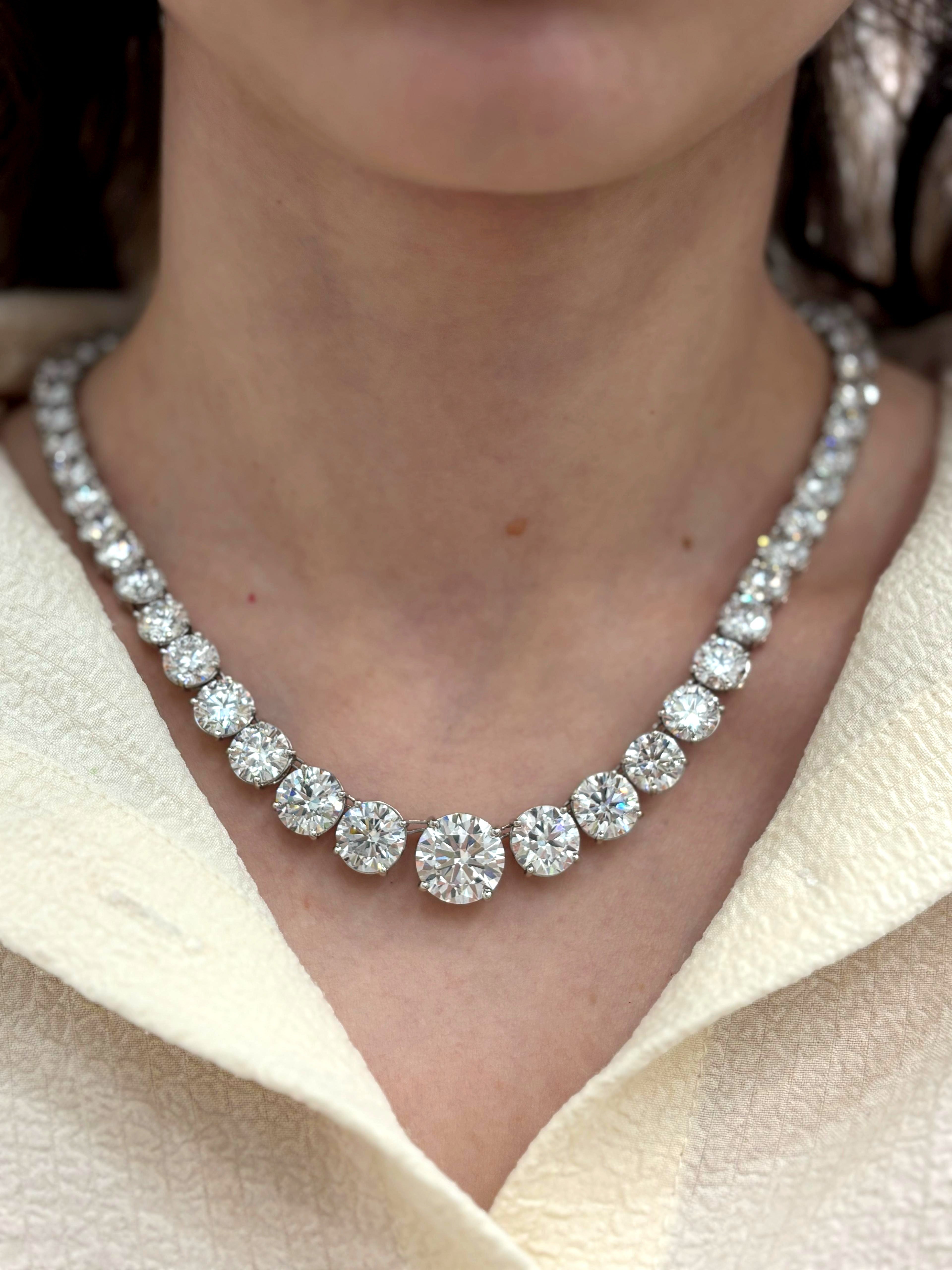 LUXURY 92.76Ct Round LAB Diamond Graduated Necklace in Platinum