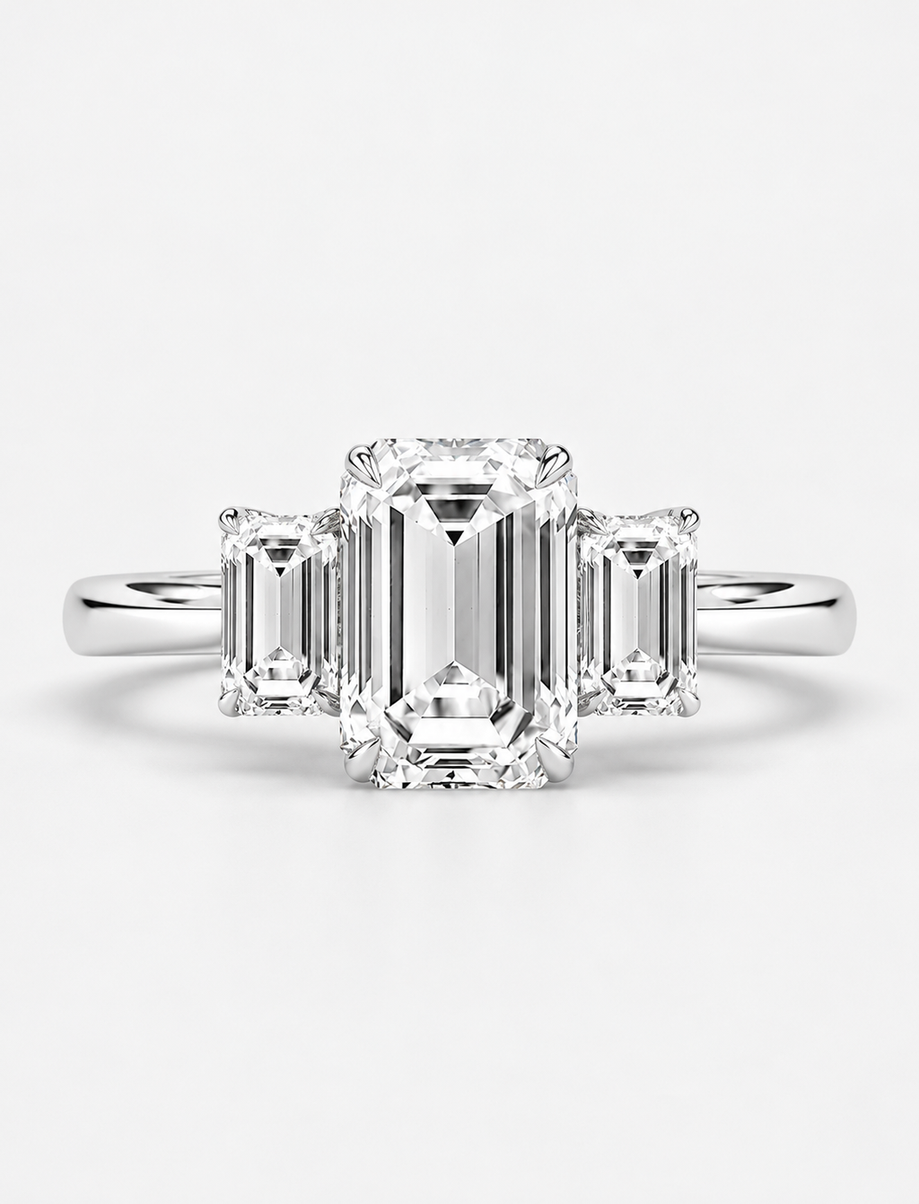 2.50CT Lab Grown Solitaire Emerald Diamond Trilogy Ring Platinum