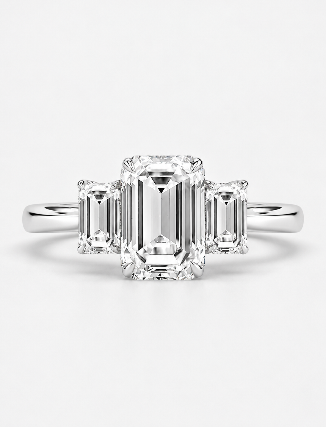 2.50CT Lab Grown Solitaire Emerald Diamond Trilogy Ring Platinum