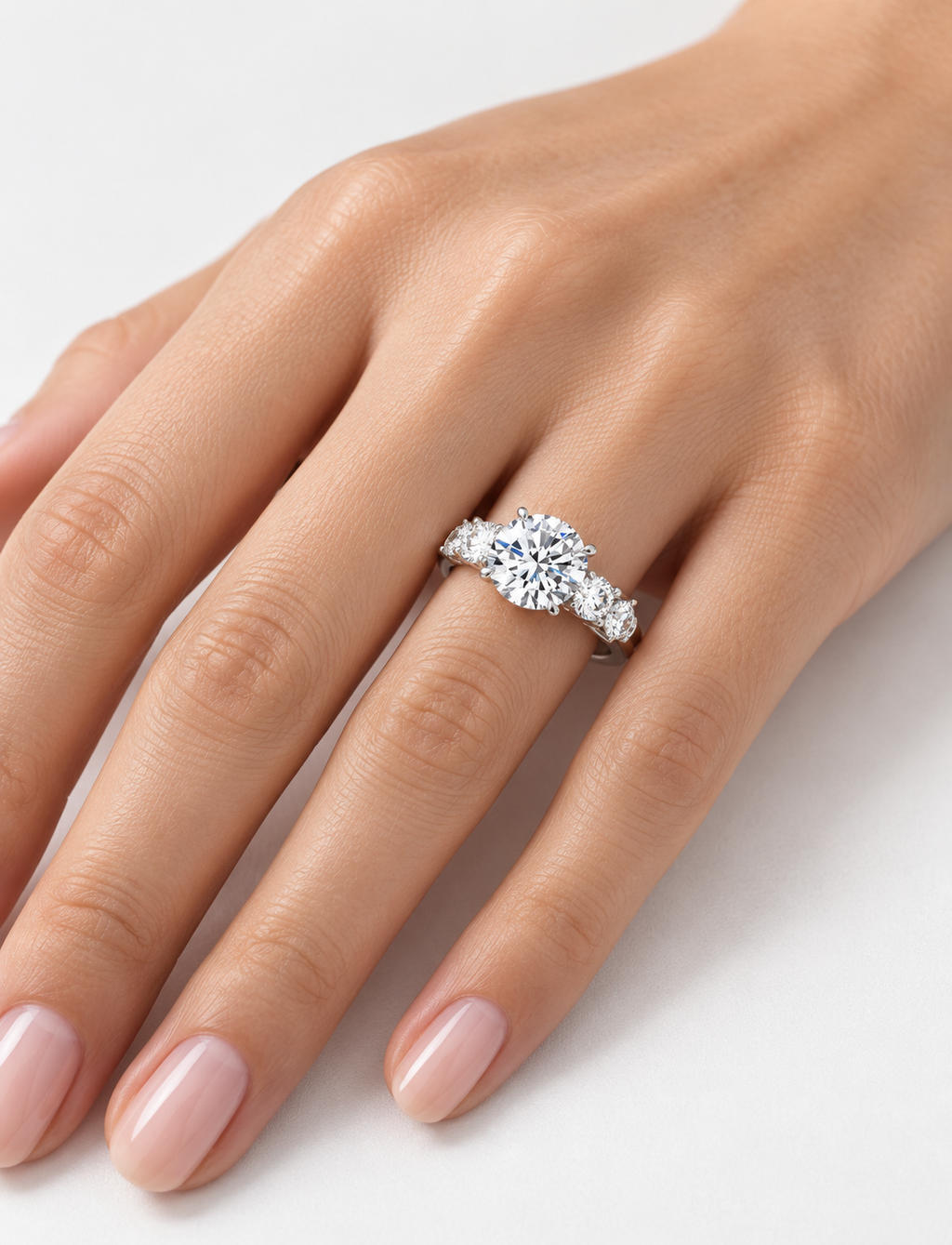 Round Diamond Engagement Ring Platinum Labgrown 3.00 Ct Solitaire with side Diamond