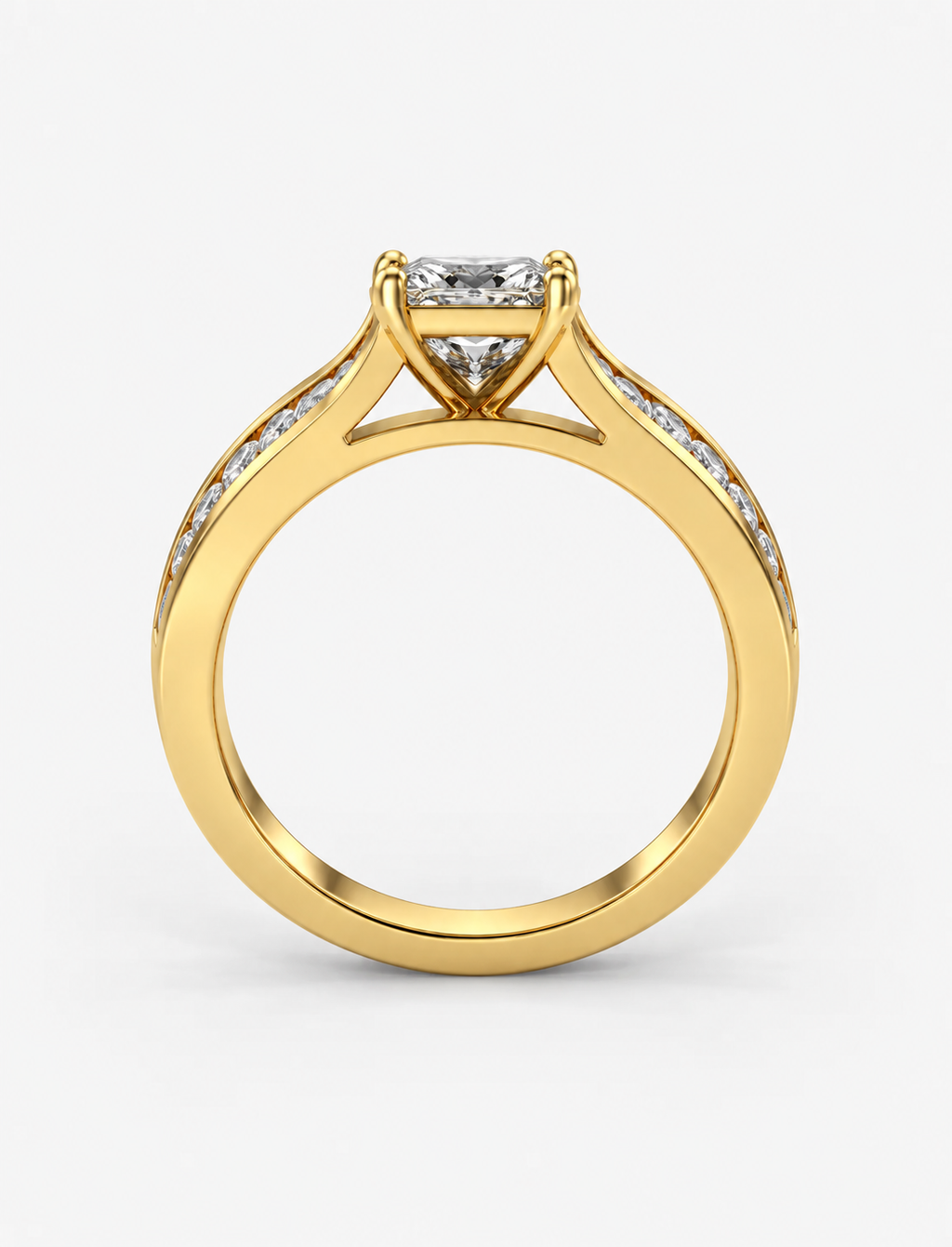Lab Grown IGI Certified Classic Empress Princess-Cut Diamond Engagement Ring with Channel-Set Round Side Diamonds in Gold & Platinum