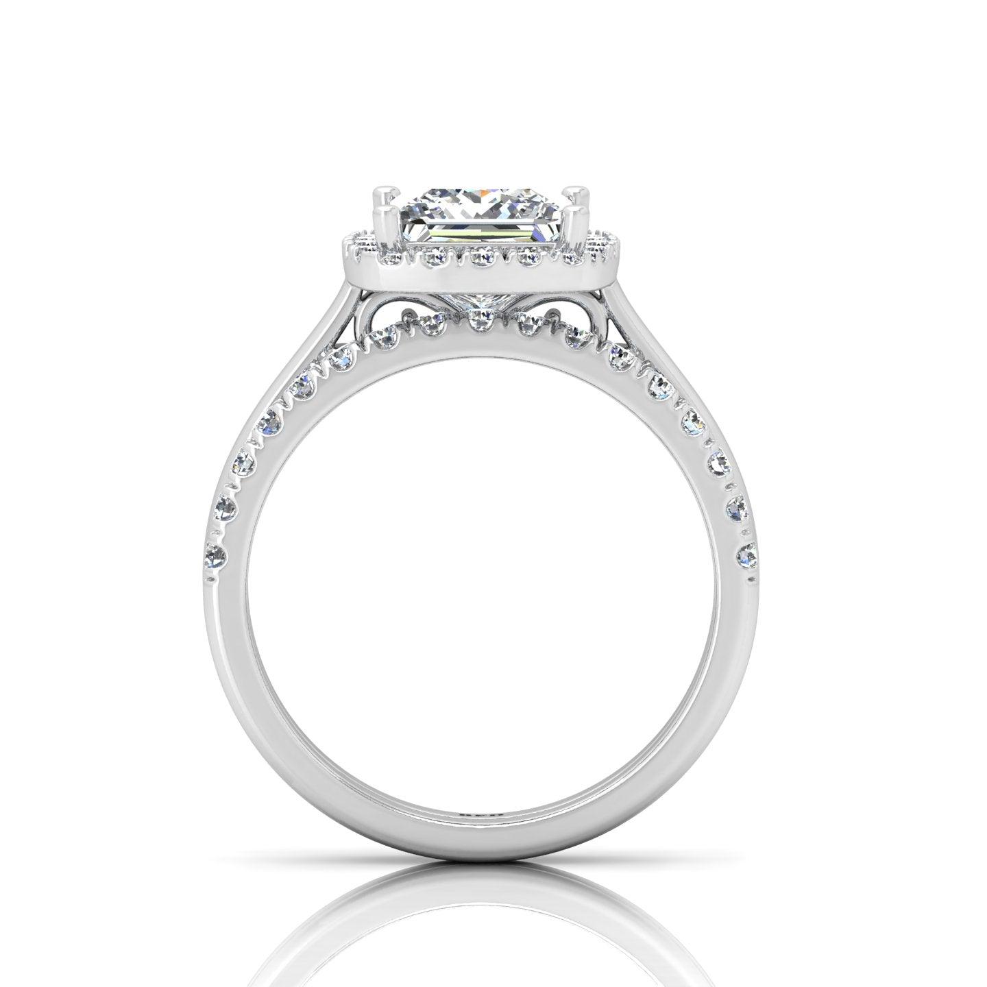 Certified Princess Diamond Halo Engagement Ring With Diamond Matching Band 1.50Carat