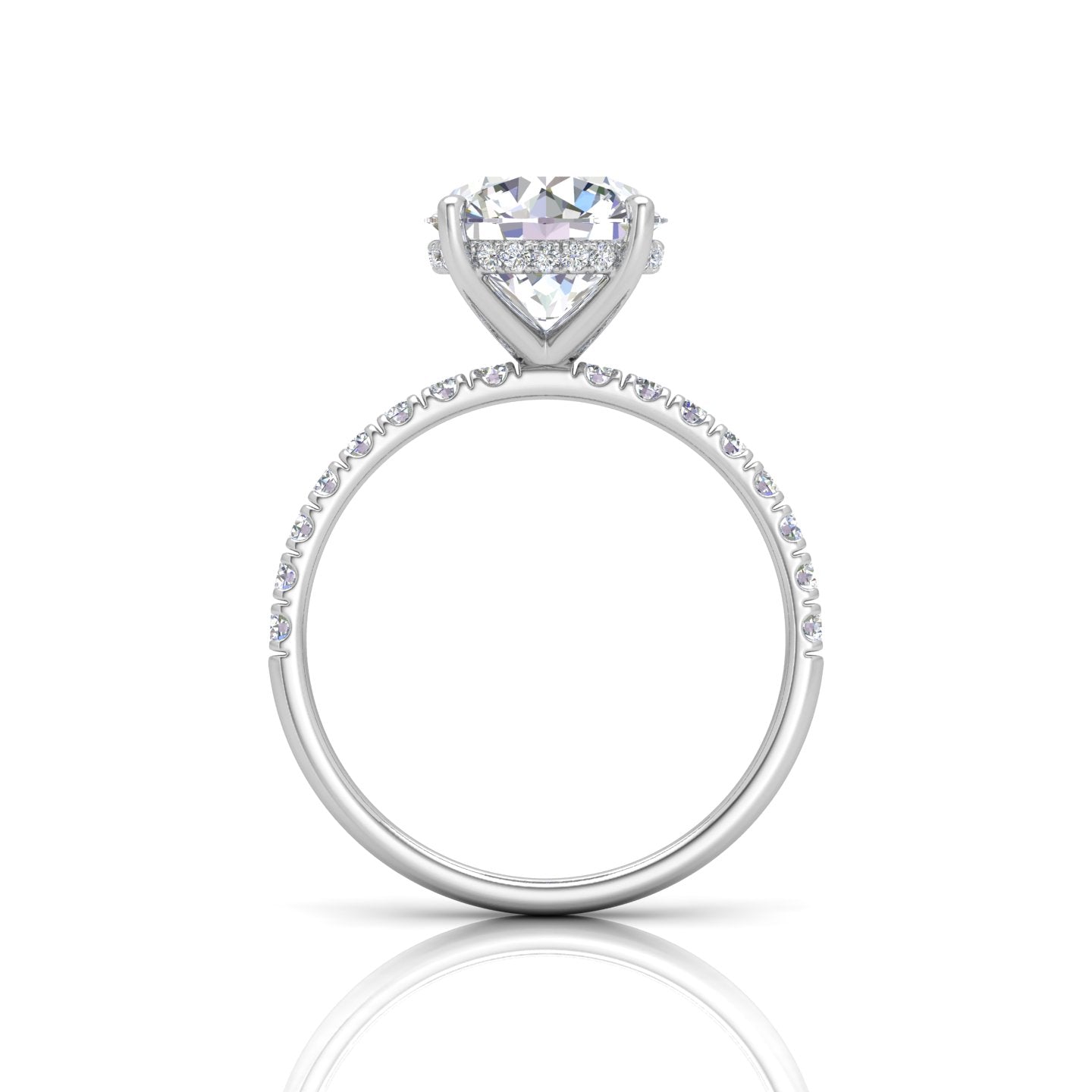 Classic Hidden Halo Pave Set Engagement Ring - Round