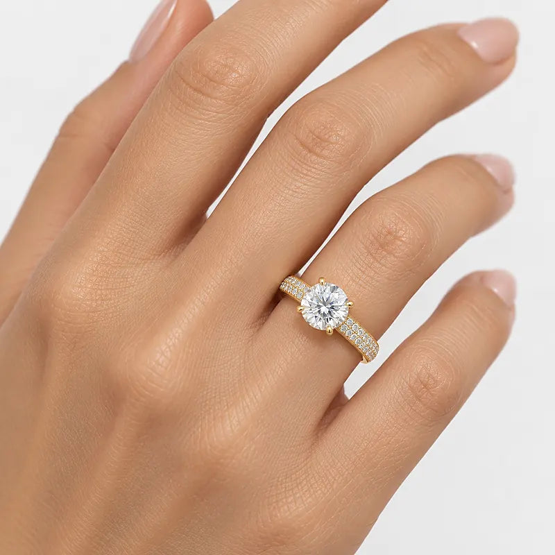 IGI Certified Lab Grown Round Diamond Solitaire Engagement Ring with Side Diamond Accents in Gold & Platinum - 1-5ct