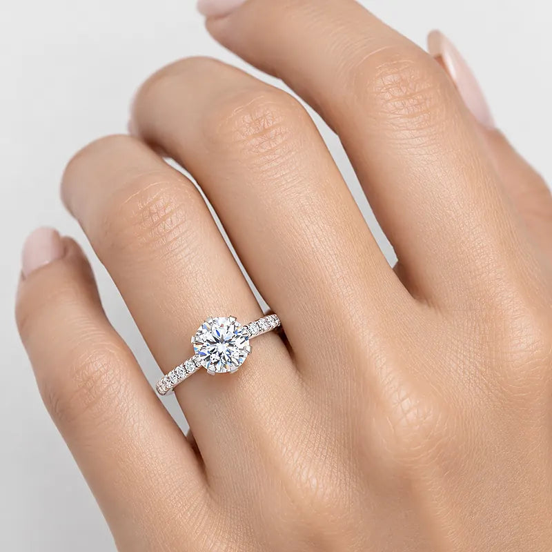 IGI Certified Lab Grown Round Diamond Prong & Pavé Side-Stone Engagement Ring in Gold & Platinum - 1-5ct