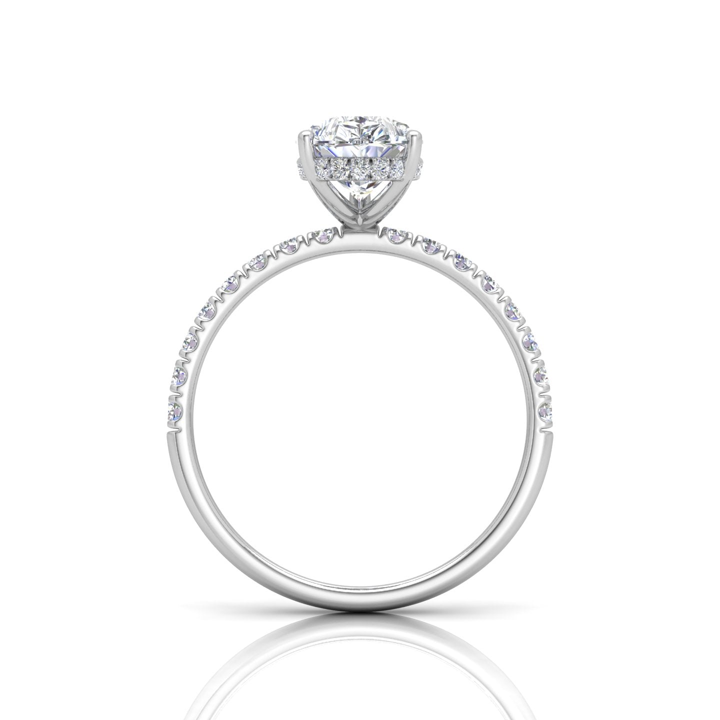 Classic Hidden Halo Pave Set Engagement Ring - Pear