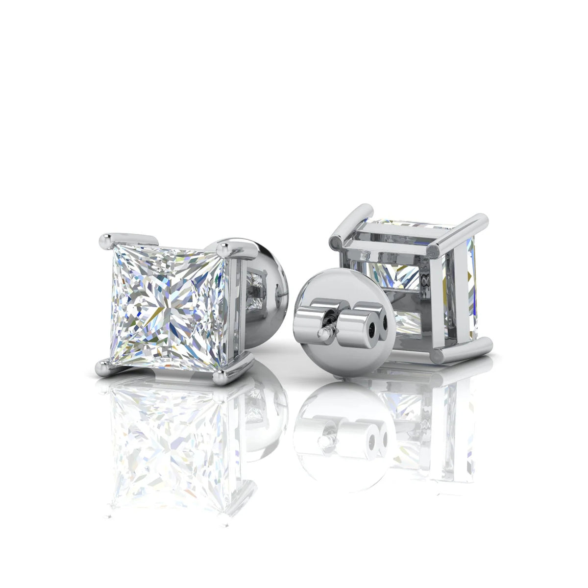 Princess Cut Diamond Stud Earrings E / VVS2 4.00 Carat  IGI Certified Lab Grown Diamond In 9K White Gold
