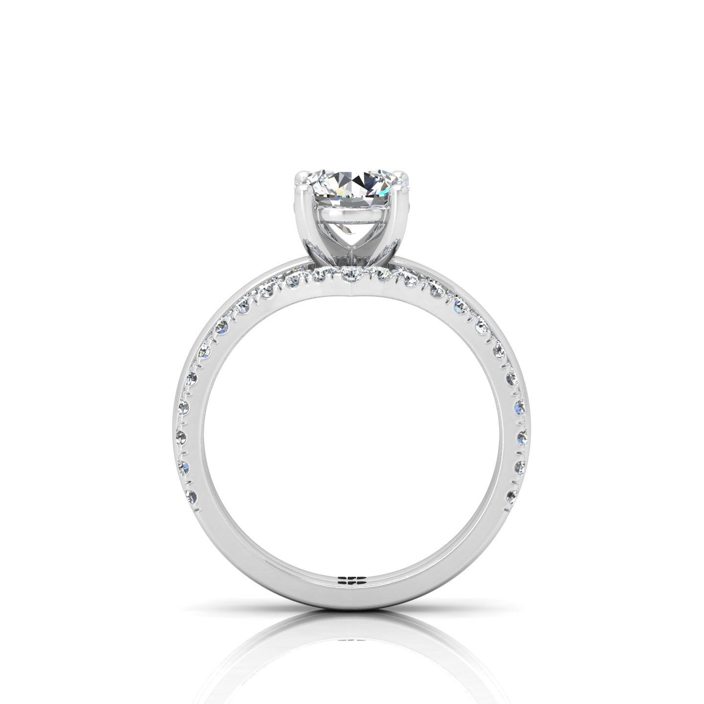 Certified 4 Claw Round Diamond Solitaire Ring With Curved Matching Band