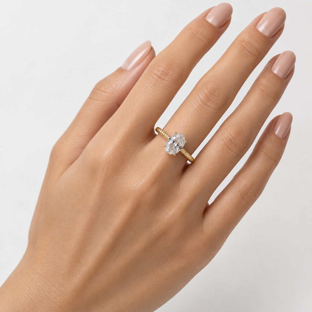 IGI Certified Oval Diamond 2.00Ct Cable Solitaire Engagement Ring in Gold & Platinum