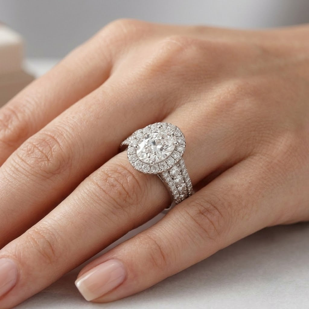 IGI Certified 4.50CT Oval & Side Lab Grown Diamond Designer Heavy Engagement Ring