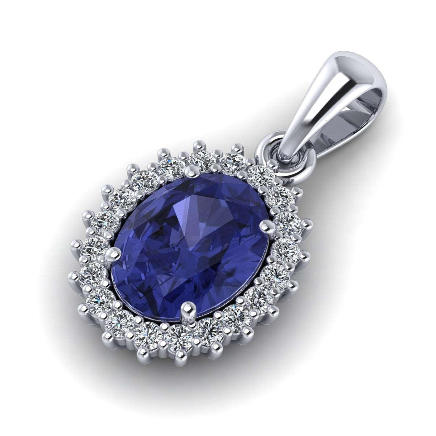 AAA 1.60 Ct Oval Tanzanite & 0.40 Ct Diamond Halo Pendant