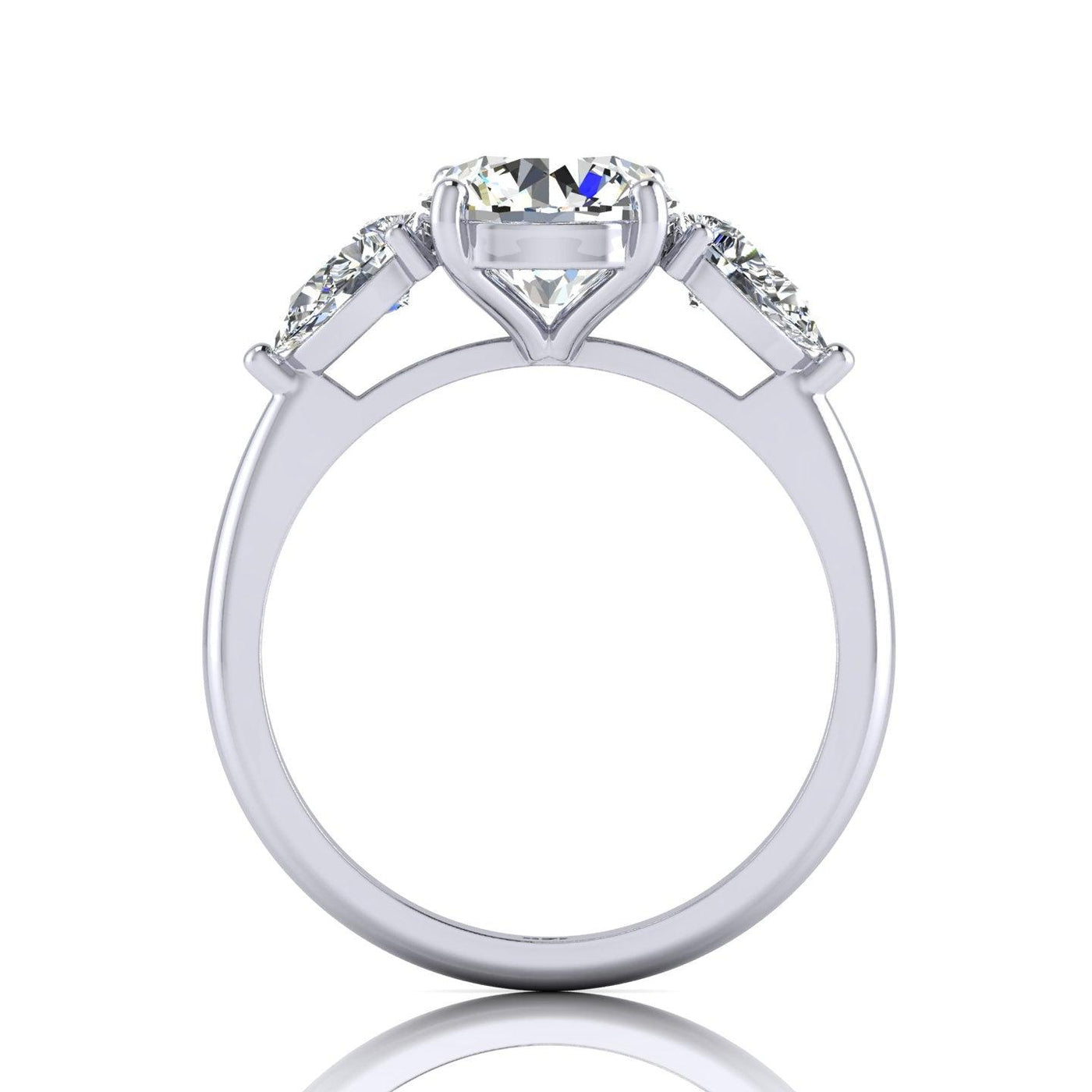 IGI Certified F/VS 3.00 Ct Round With Side Pear Diamond Trilogy Engagement Ring - Platinum