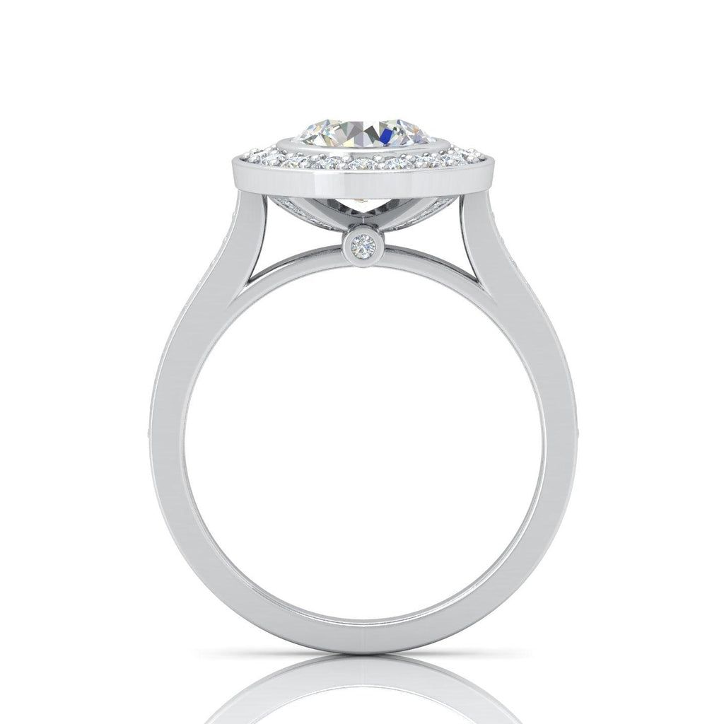 IGI Certified E/VS Round Diamond Designer Halo Engagement Ring - amadadiamonds
