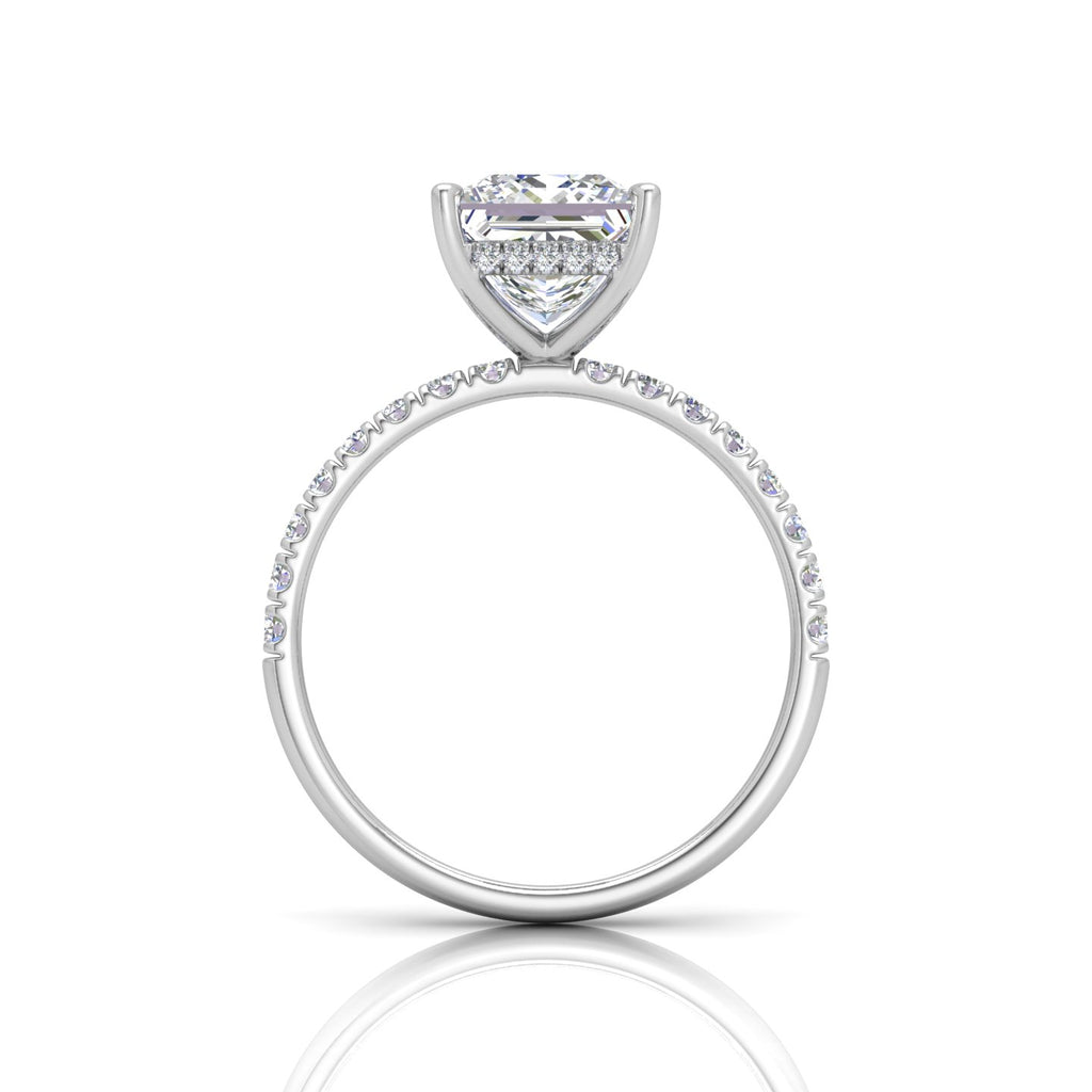 Classic Hidden Halo Pave Set Engagement Ring - Princess