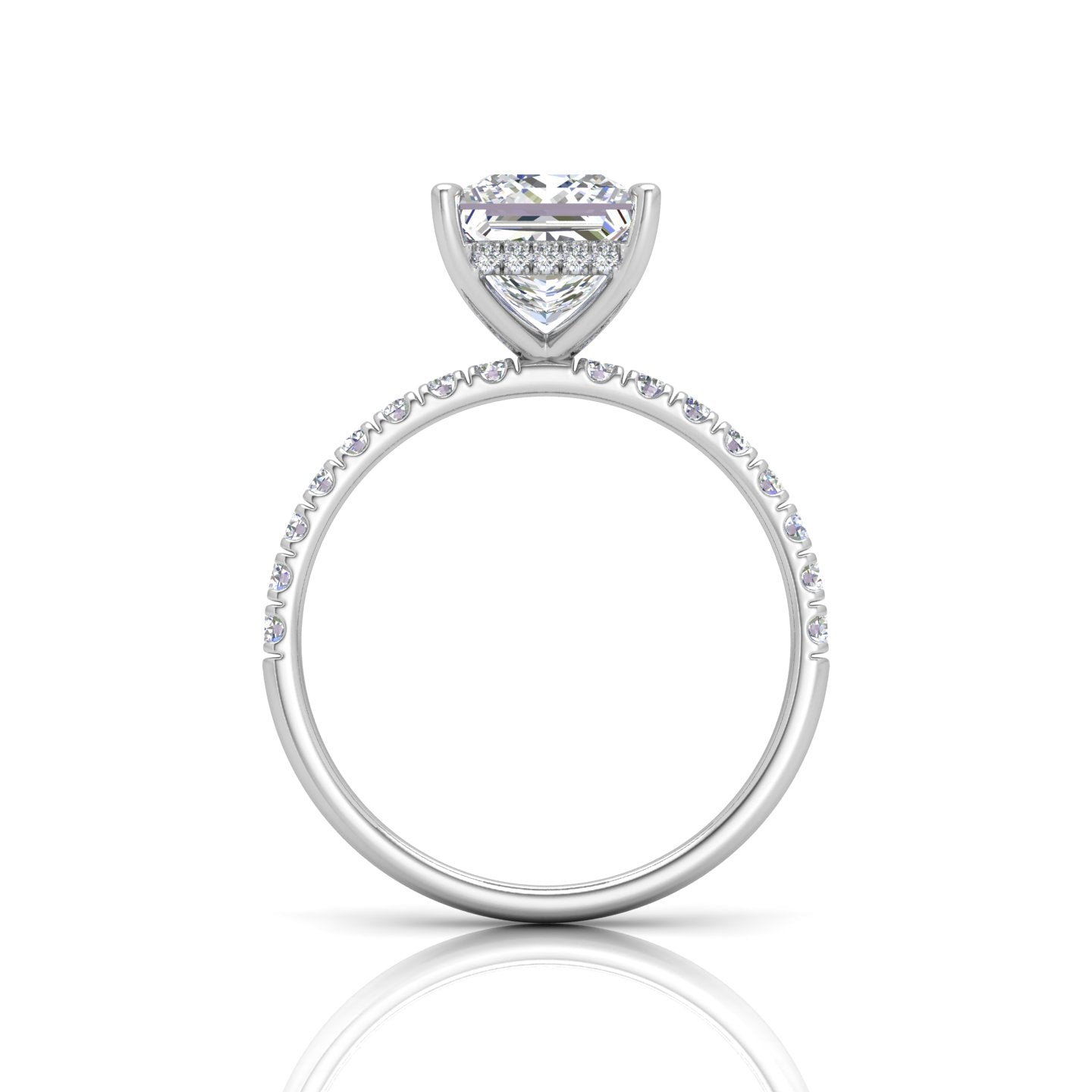 Classic Hidden Halo Pave Set Engagement Ring - Princess