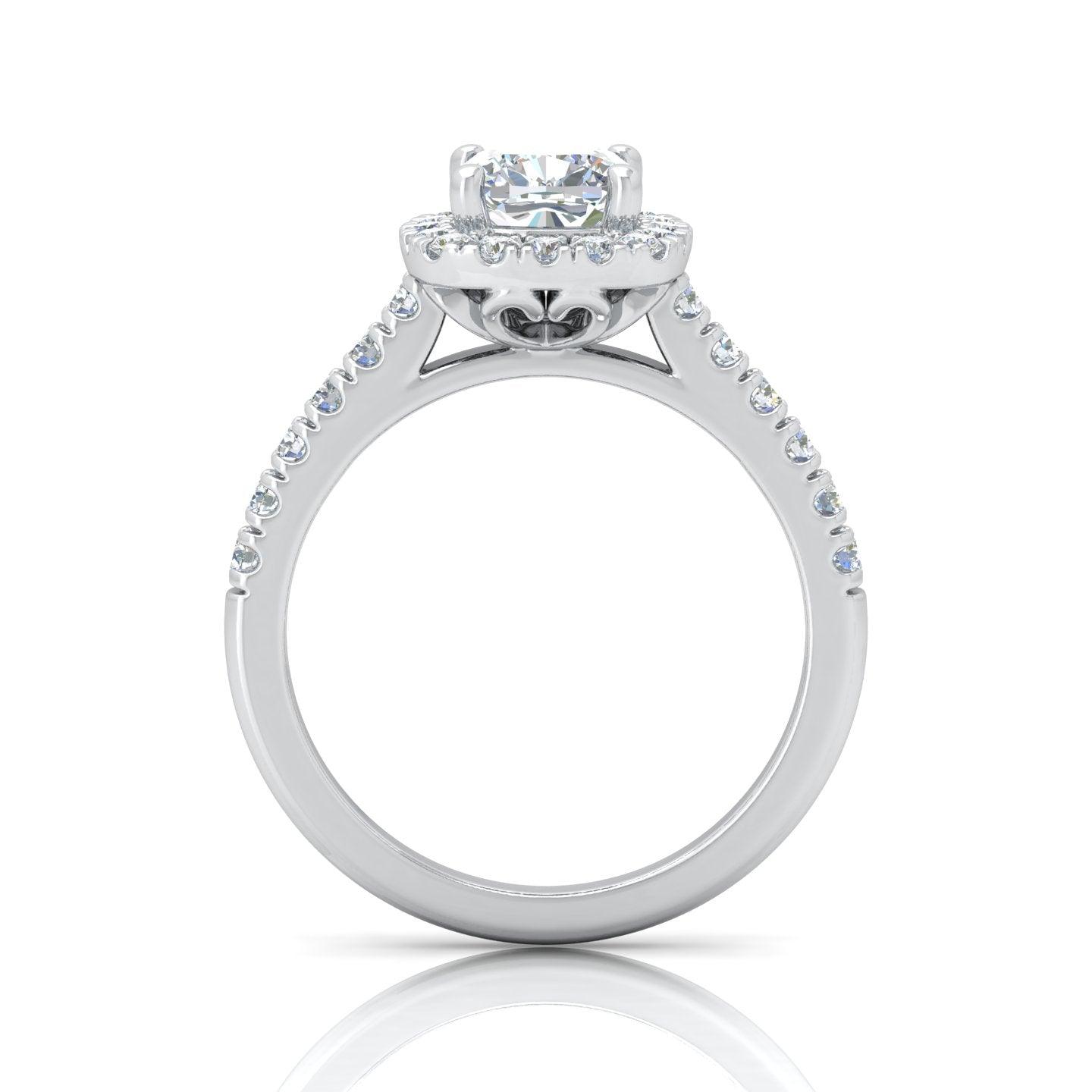 Cushion Diamond Halo Engagement Ring in Gold / Platinum 1.50Ct