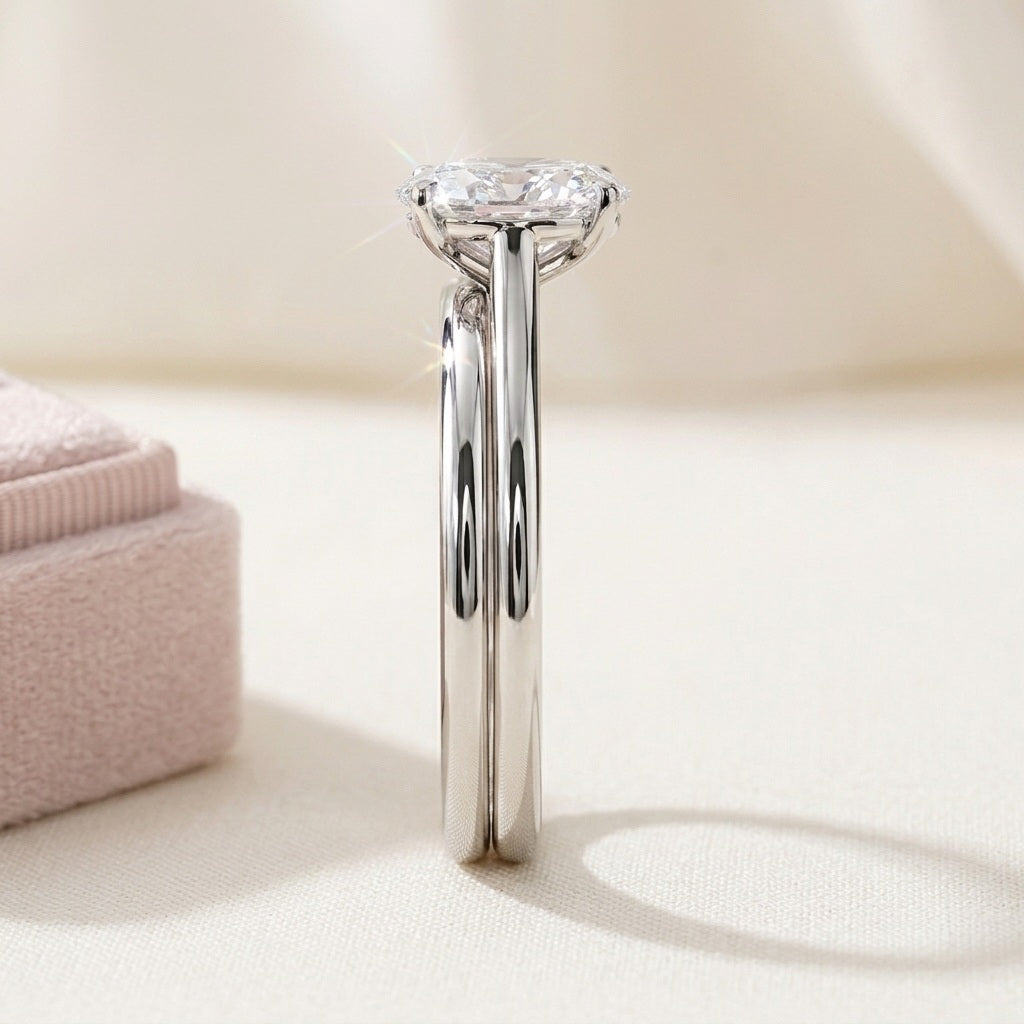 IGI Certified Oval Lab Grown Diamond Classic Solitaire Bridal Set Engagement Ring – E/VS