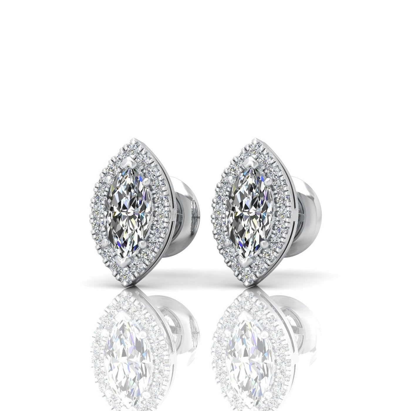 Marquise Shape Diamond Halo Earrings, 18k White Gold