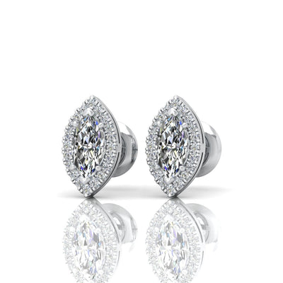 Marquise Shape Diamond Halo Earrings, 18k White Gold