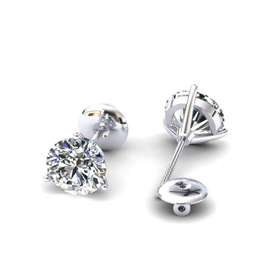 Certified D/VS 2.00Ct Martini Style Round Diamond Stud Earrings in 18k Gold