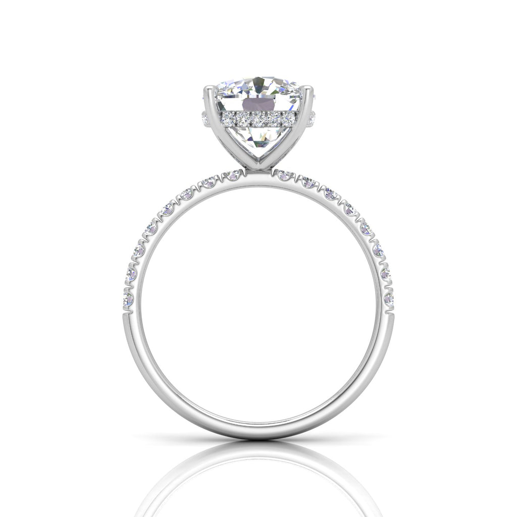 Classic Hidden Halo Pave Set Engagement Ring - Cushion
