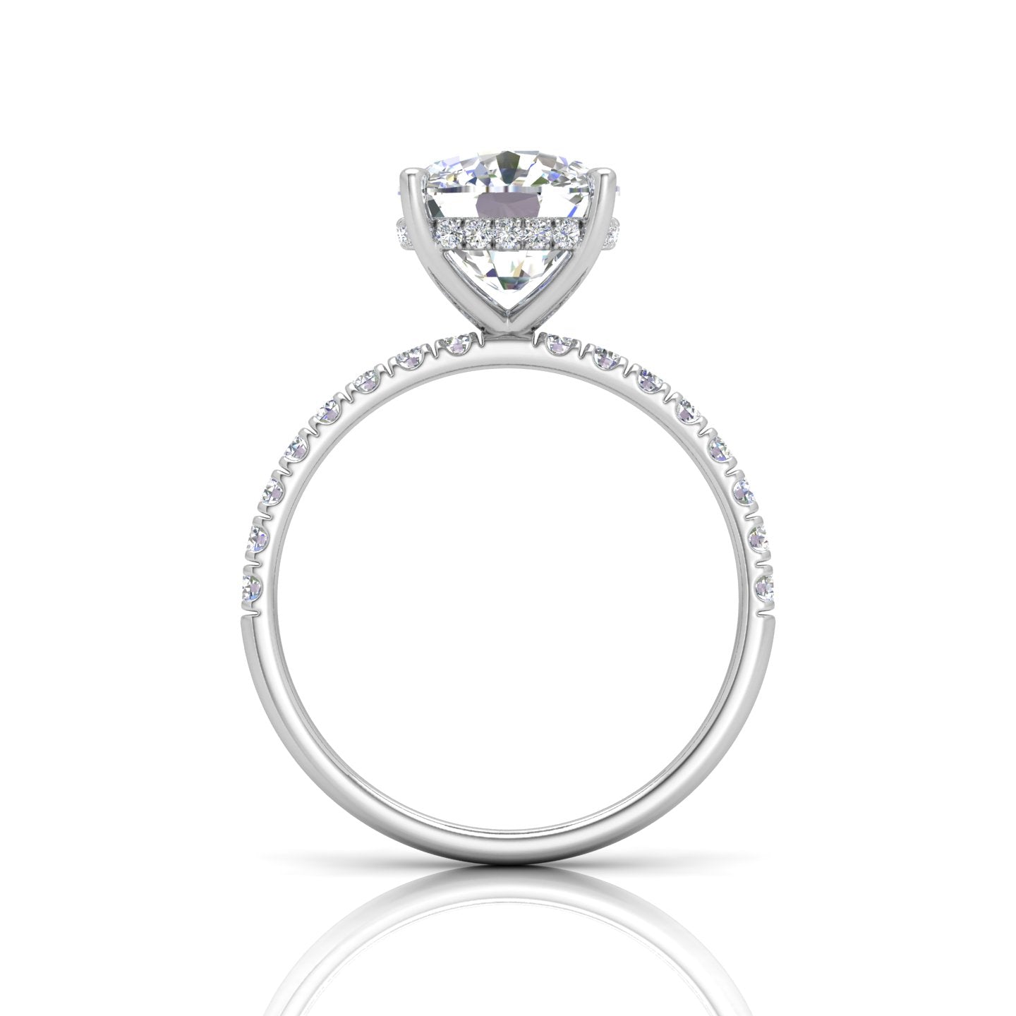 Classic Hidden Halo Pave Set Engagement Ring - Cushion