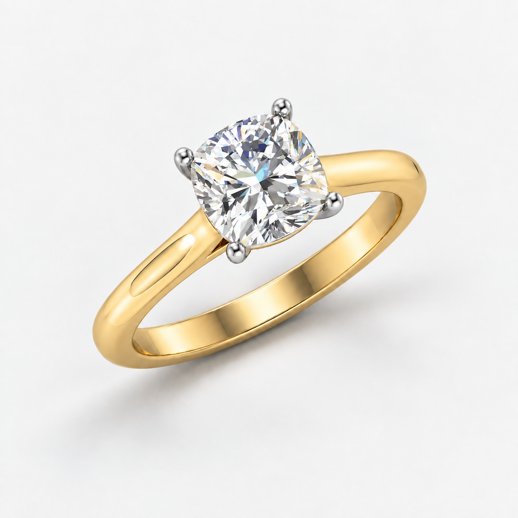 IGI Certified Classic Claw Setting Cushion Diamond Solitaire Engagement Ring in Gold & Platinum