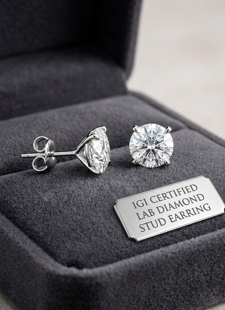 IGI CERTIFIED 4.00Ct ROUND LAB DIAMOND STUD EARRINGS IN PLATINUM E-G/VS